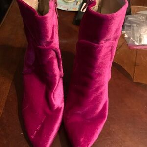 Betsey Johnson Fuchsia Velvet Ankle Booties